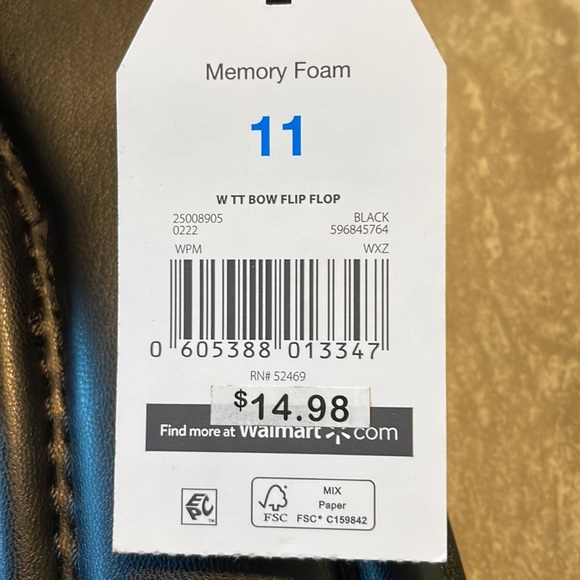 Time and Tru Black Memory Foam Slipper Size 11 Flip Flop - Picture 6 of 6